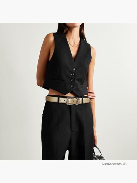 Fashion Leather Waist Belt with Gold Buckle Gift for Women main image 4